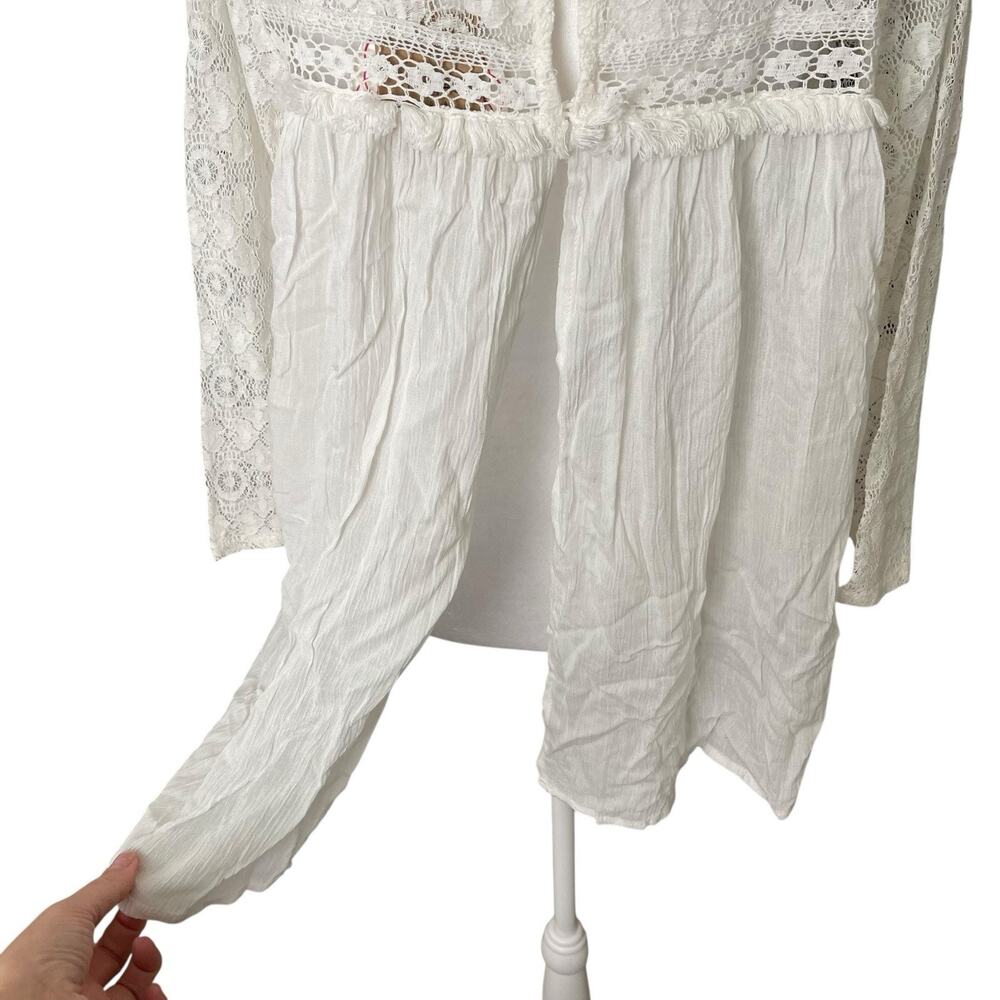 NWT Umgee Womens Small Peasant Blouse White Open Back Fringe Flowy Top Boho - Picture 10 of 11